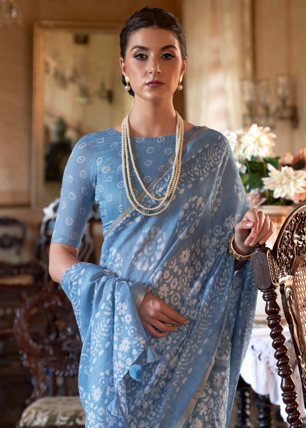 Pigeon Post Blue Light Weight Linen Saree