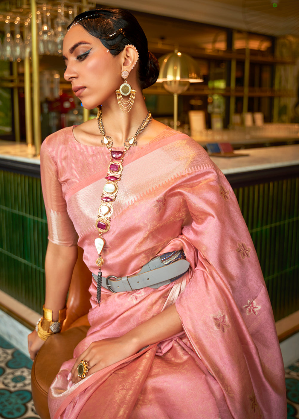 Pink Sherbert Woven Organza Silk Saree