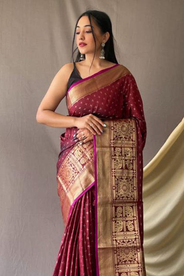 Aubergine Maroon Zari Woven Kanjivaram Silk Saree