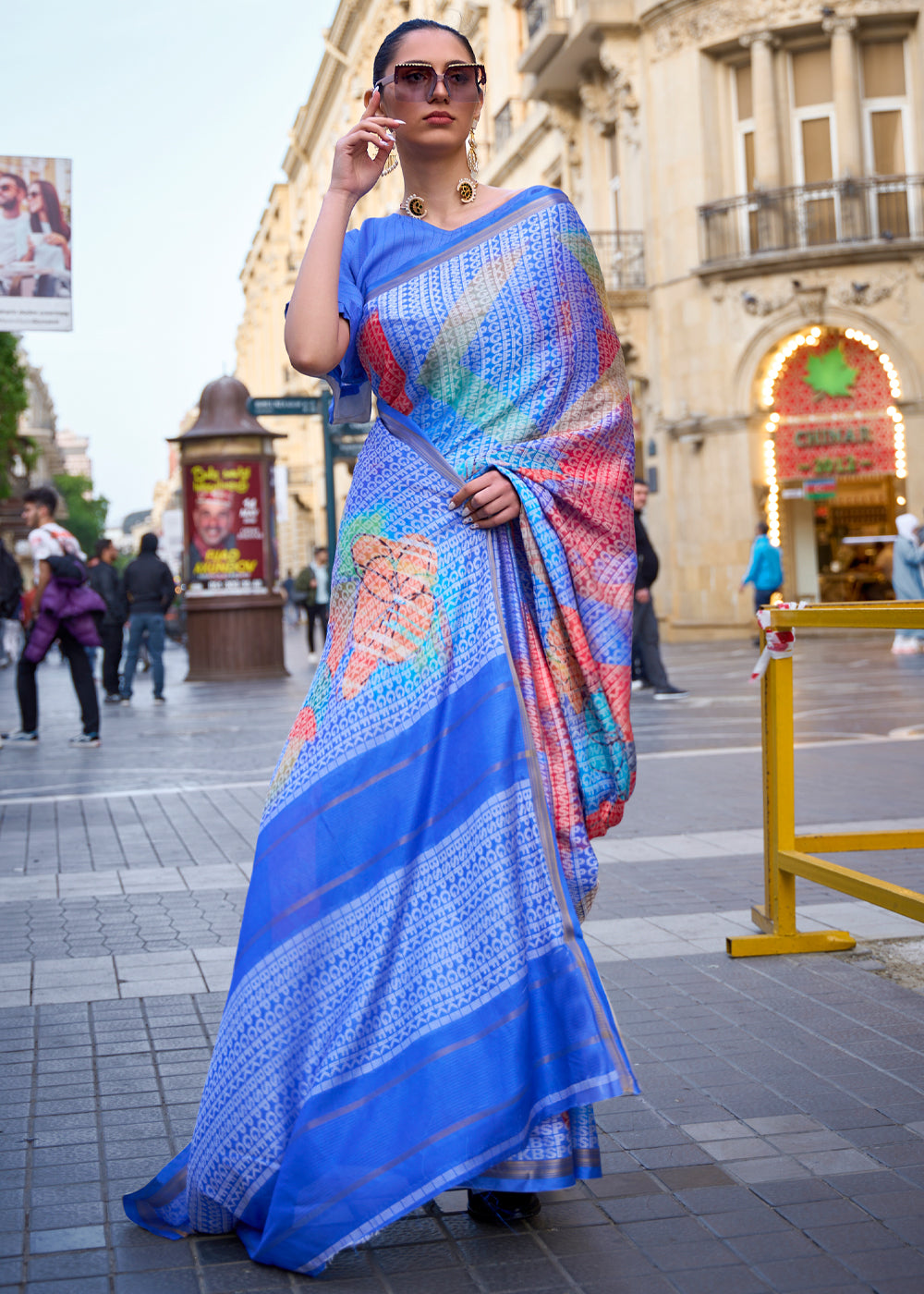 Lapis Lazuli Blue Printed Handloom Weaving Saree