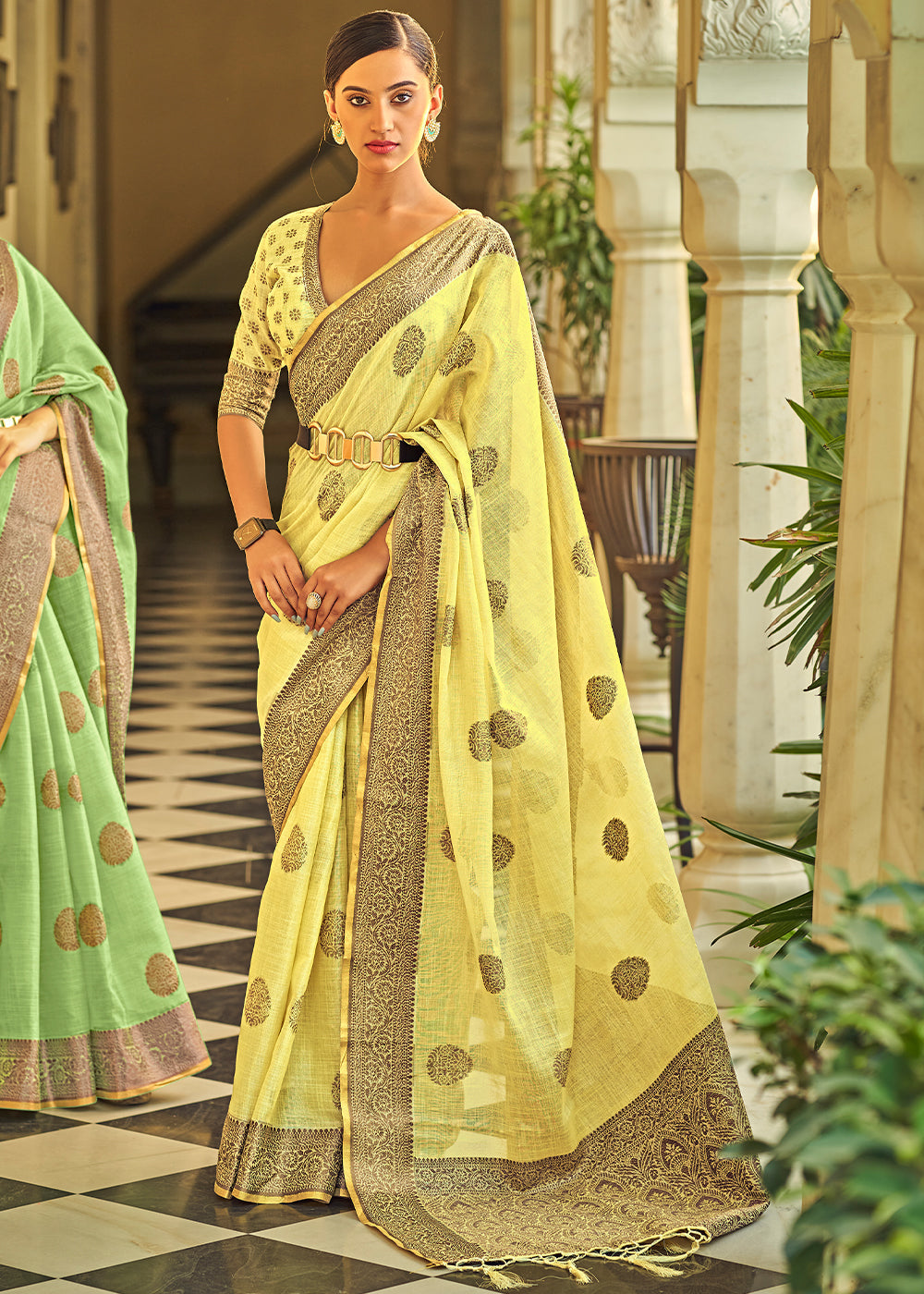 Sweet Corn Yellow Linen Silk Saree