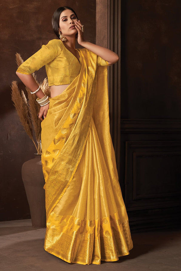 Grand Yellow Organza Saree