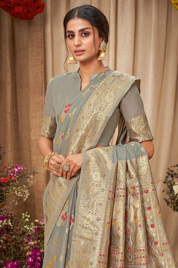 Nomad Grey Cotton Saree