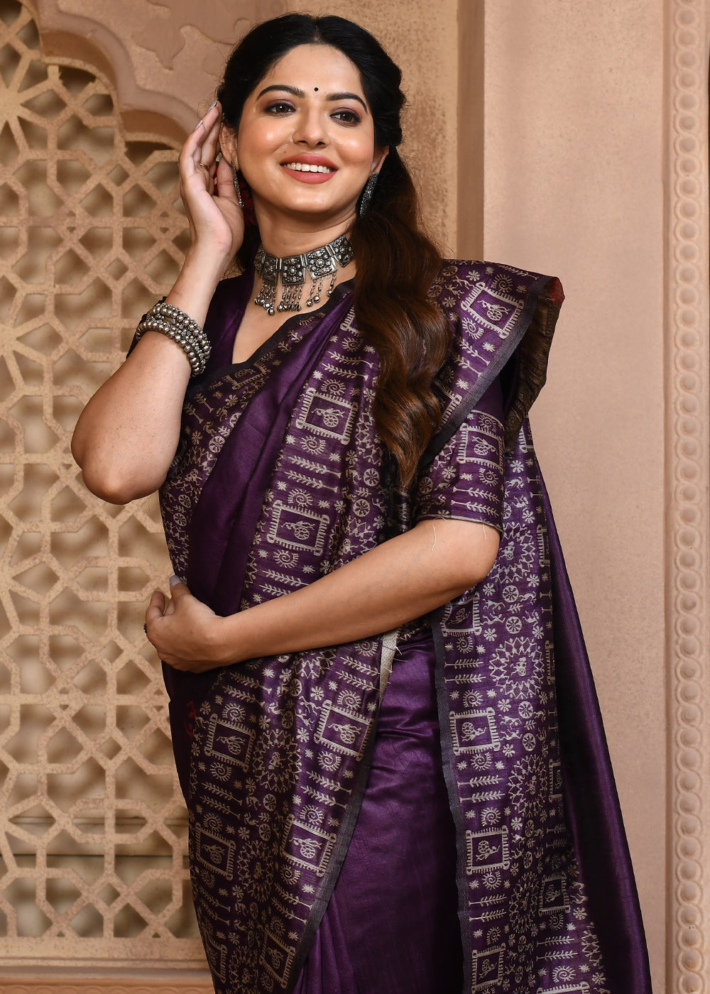 Falcon Purple Woven Handloom Cotton Saree