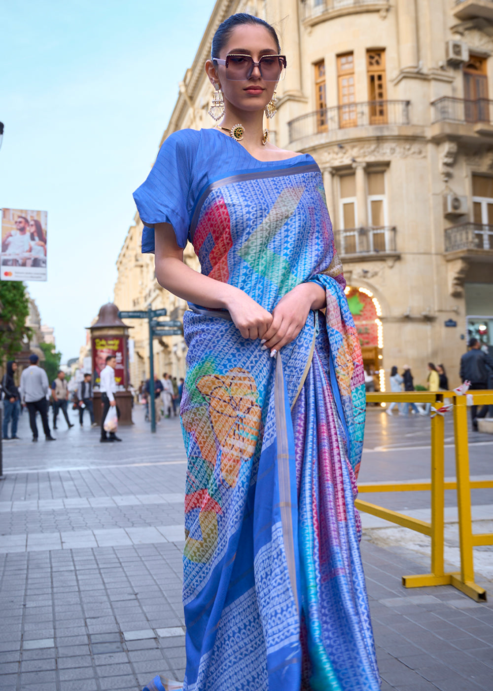 Lapis Lazuli Blue Printed Handloom Weaving Saree