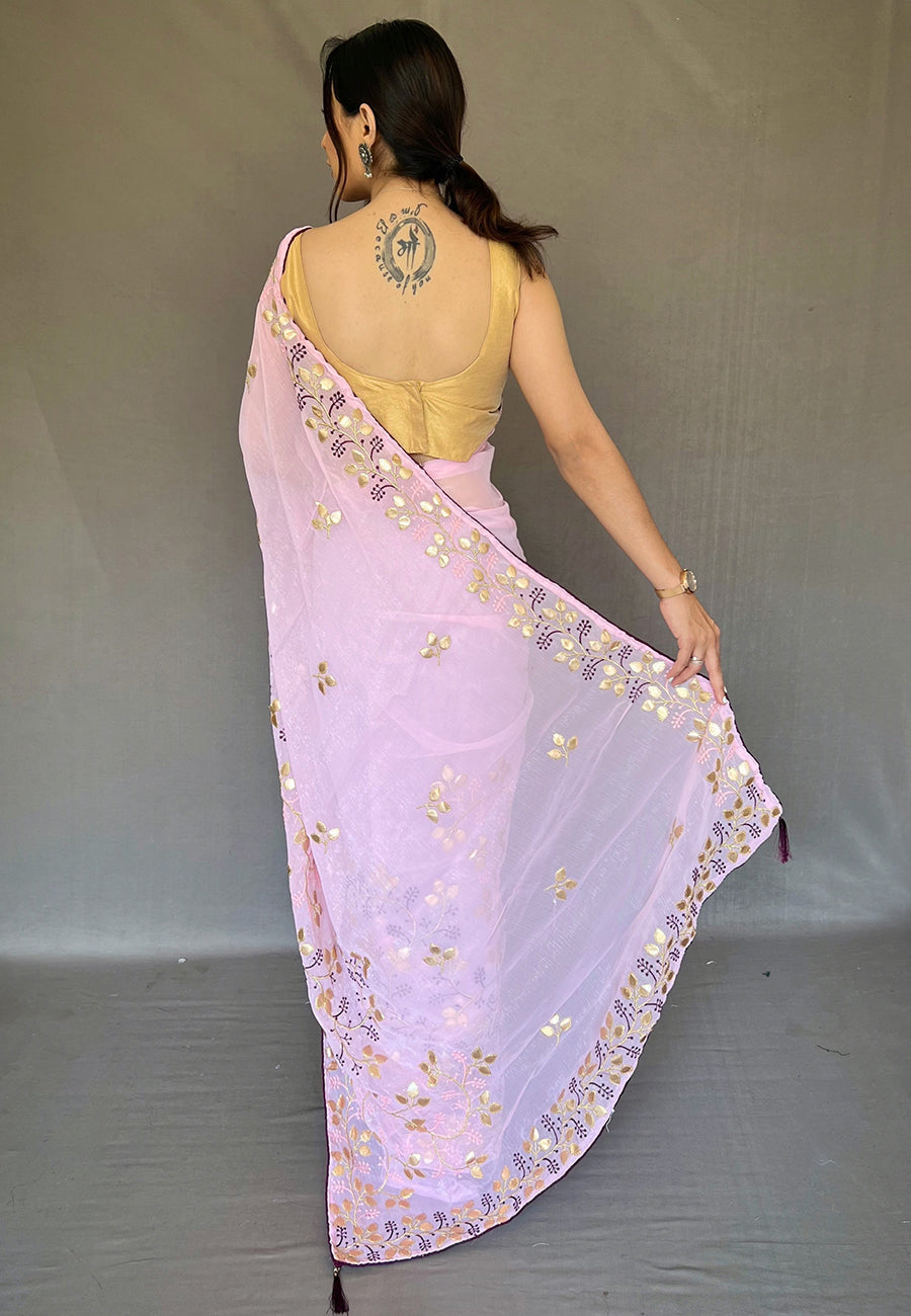 Bouquet Purple Embroidered Organza Silk Saree