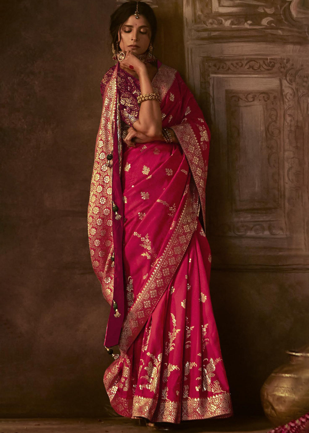 Shiraz Pink Woven Designer Banarasi Silk Saree