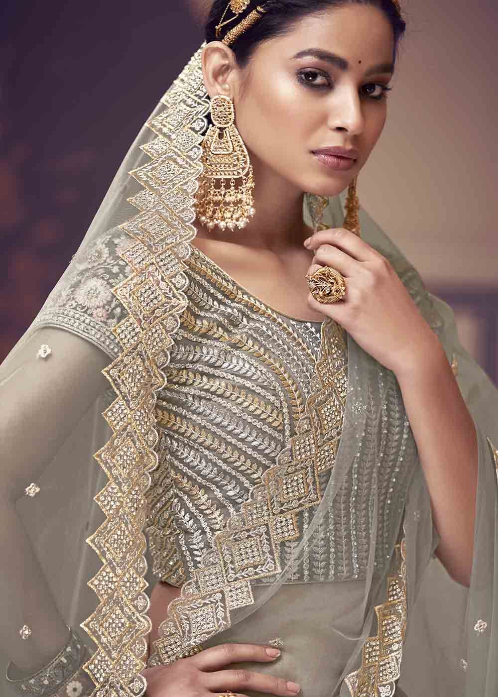 Sandstone Grey Net Lehenga Choli