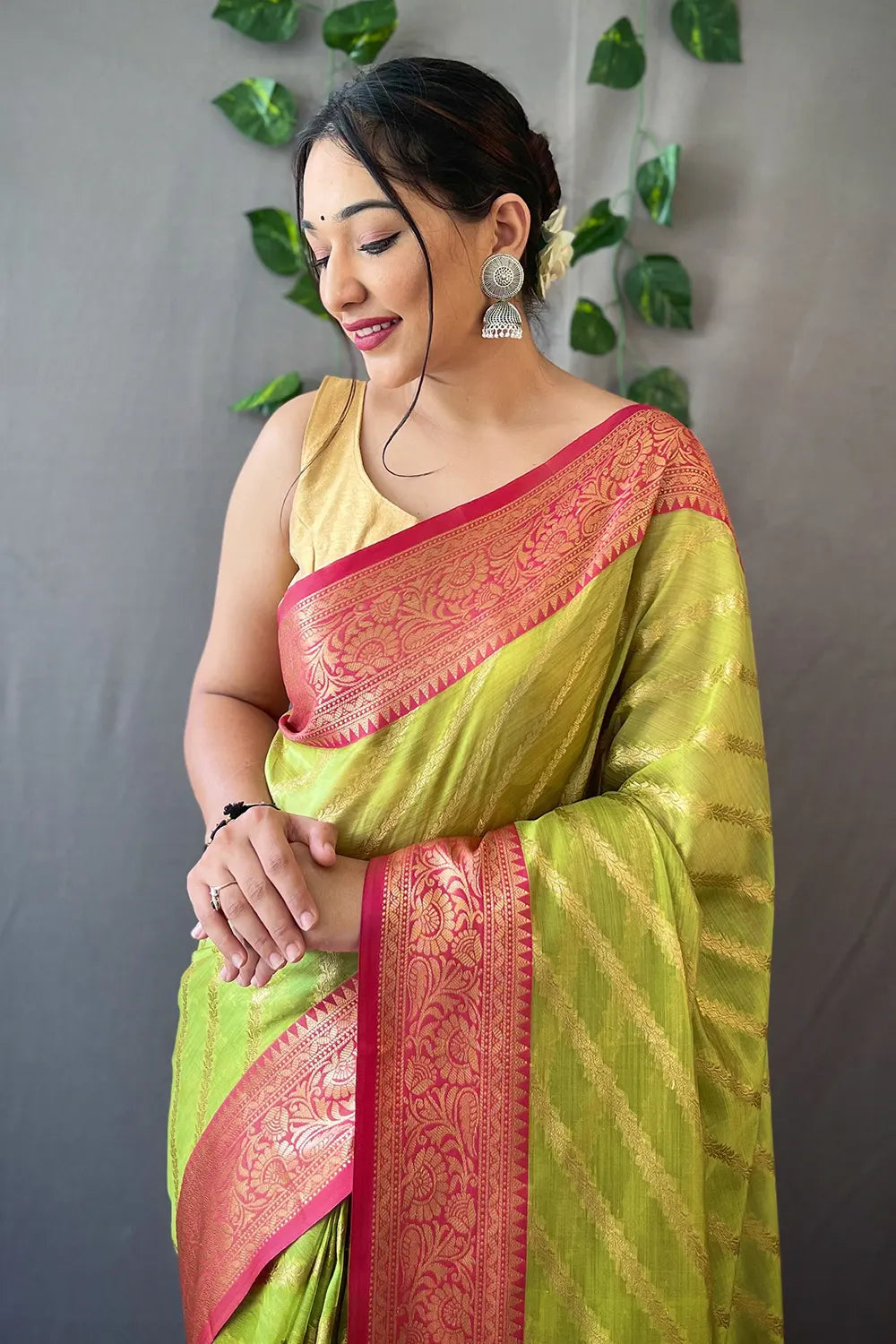 Tacha Green Zari Woven Organza Saree