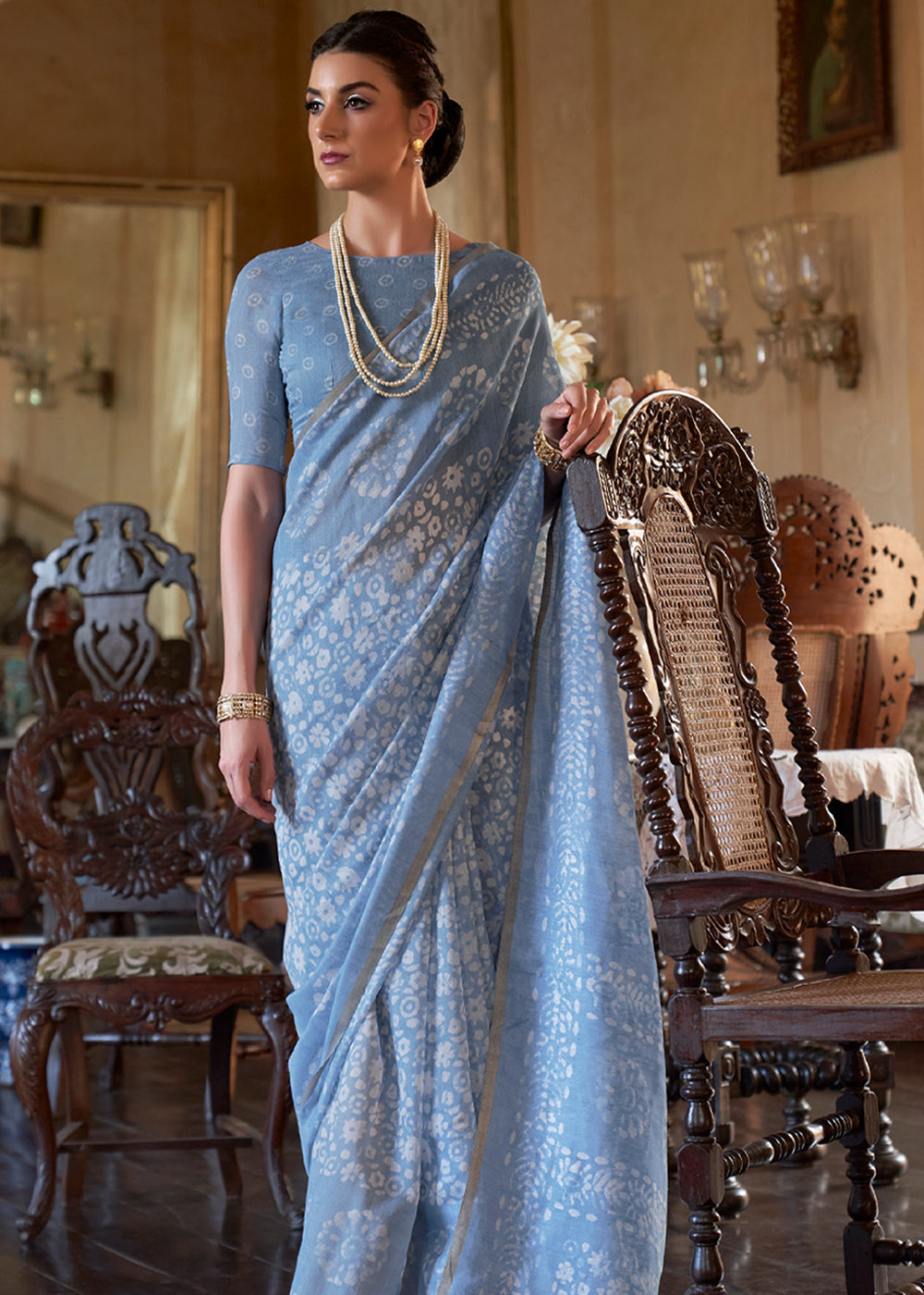 Pigeon Post Blue Light Weight Linen Saree