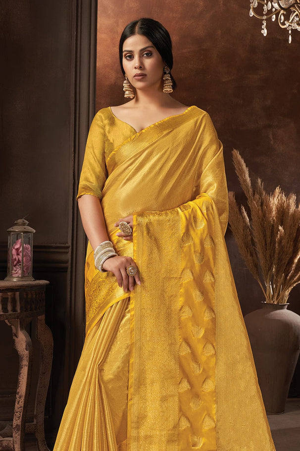 Grand Yellow Organza Saree