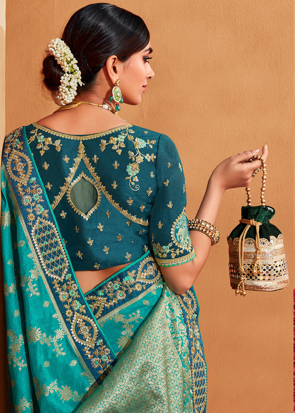 Gossamer Blue Embroidered Banarasi Silk Saree