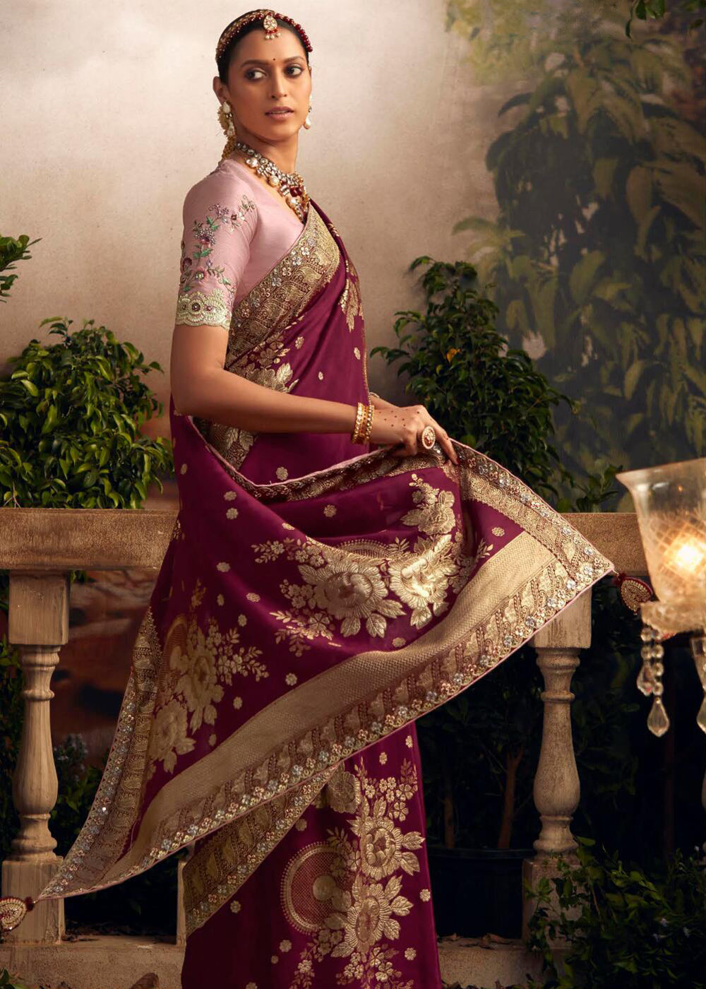 Persian Plum Purple Woven Banarasi Designer Silk Saree