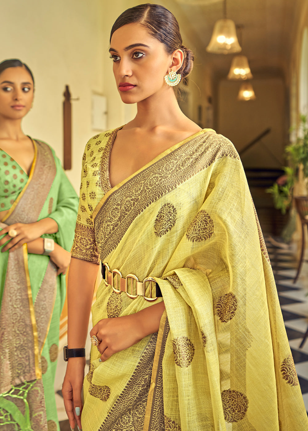 Sweet Corn Yellow Linen Silk Saree