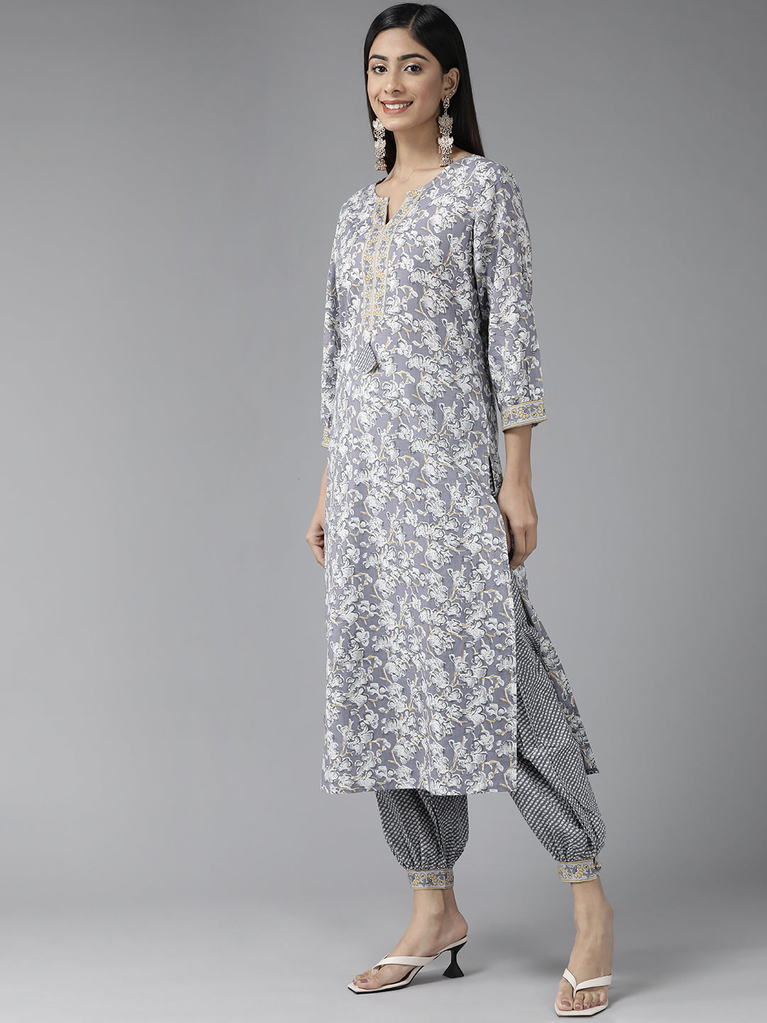 Bombay Grey Pure Cotton Embroidery Suit Set