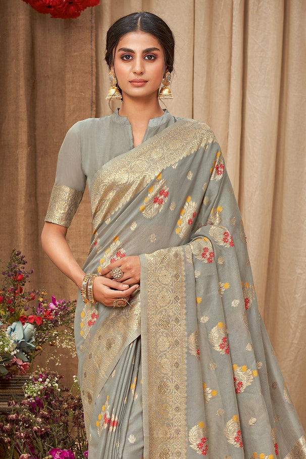 Nomad Grey Cotton Saree