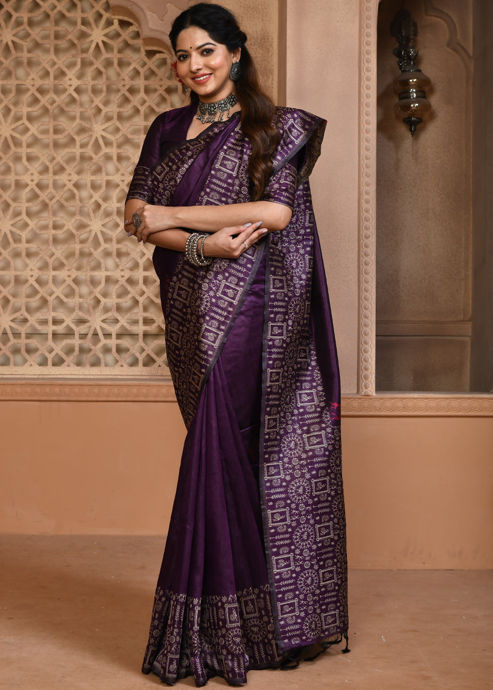 Falcon Purple Woven Handloom Cotton Saree