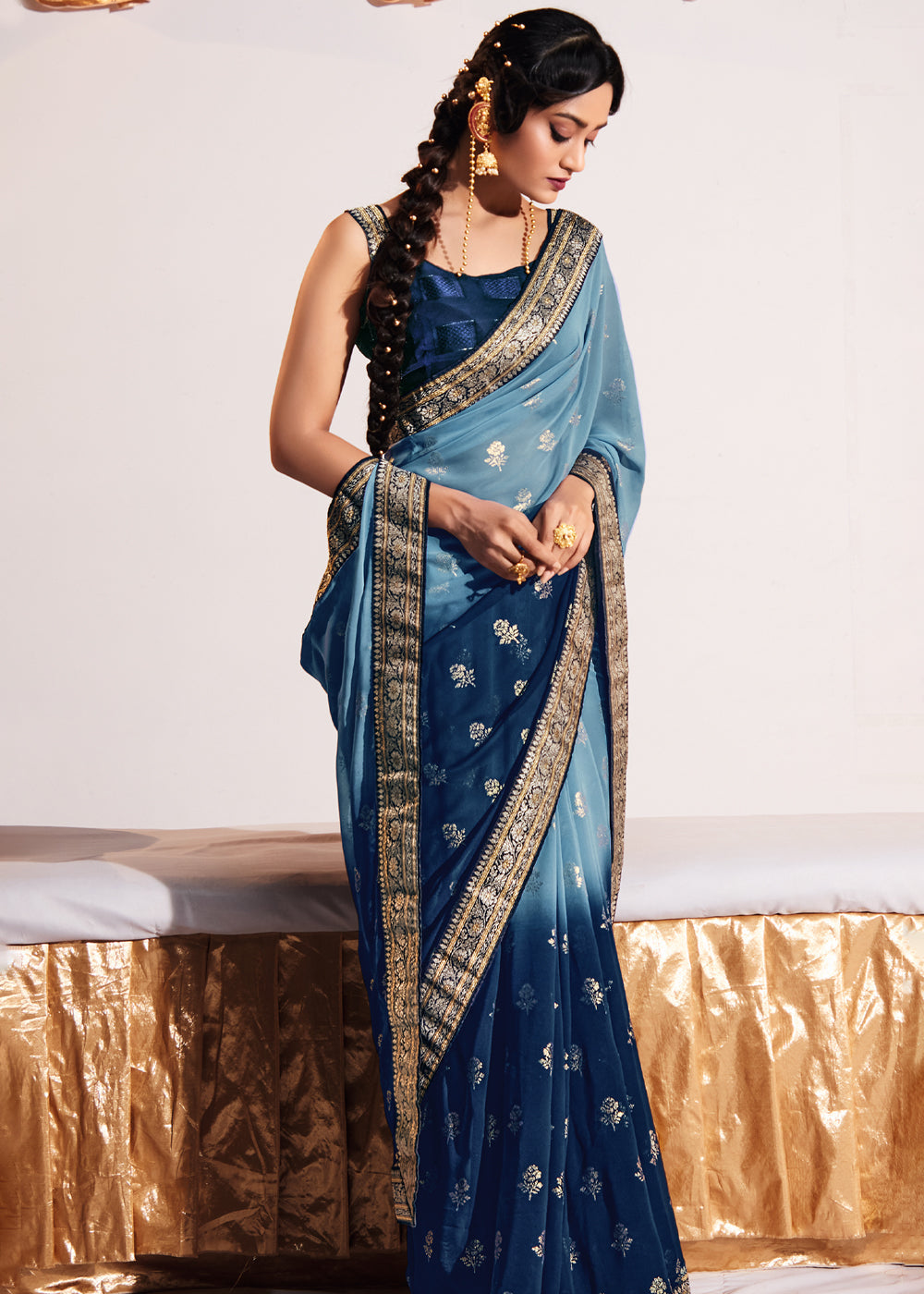 Gothic Blue Woven Georgette Silk Saree