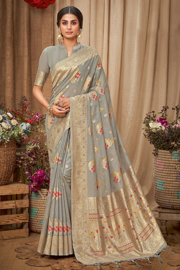 Nomad Grey Cotton Saree