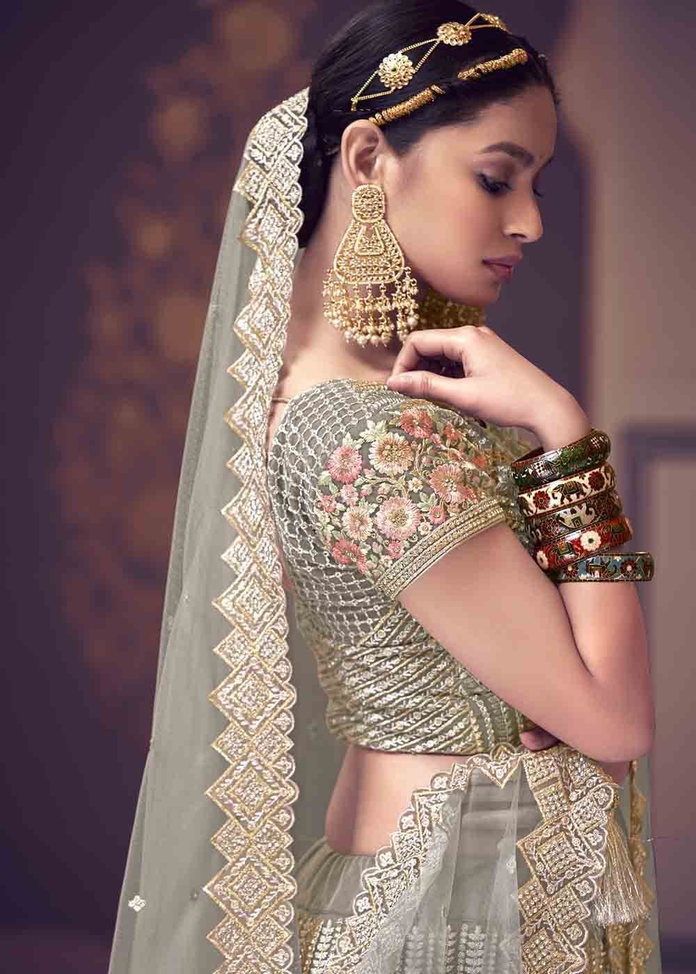 Sandstone Grey Net Lehenga Choli