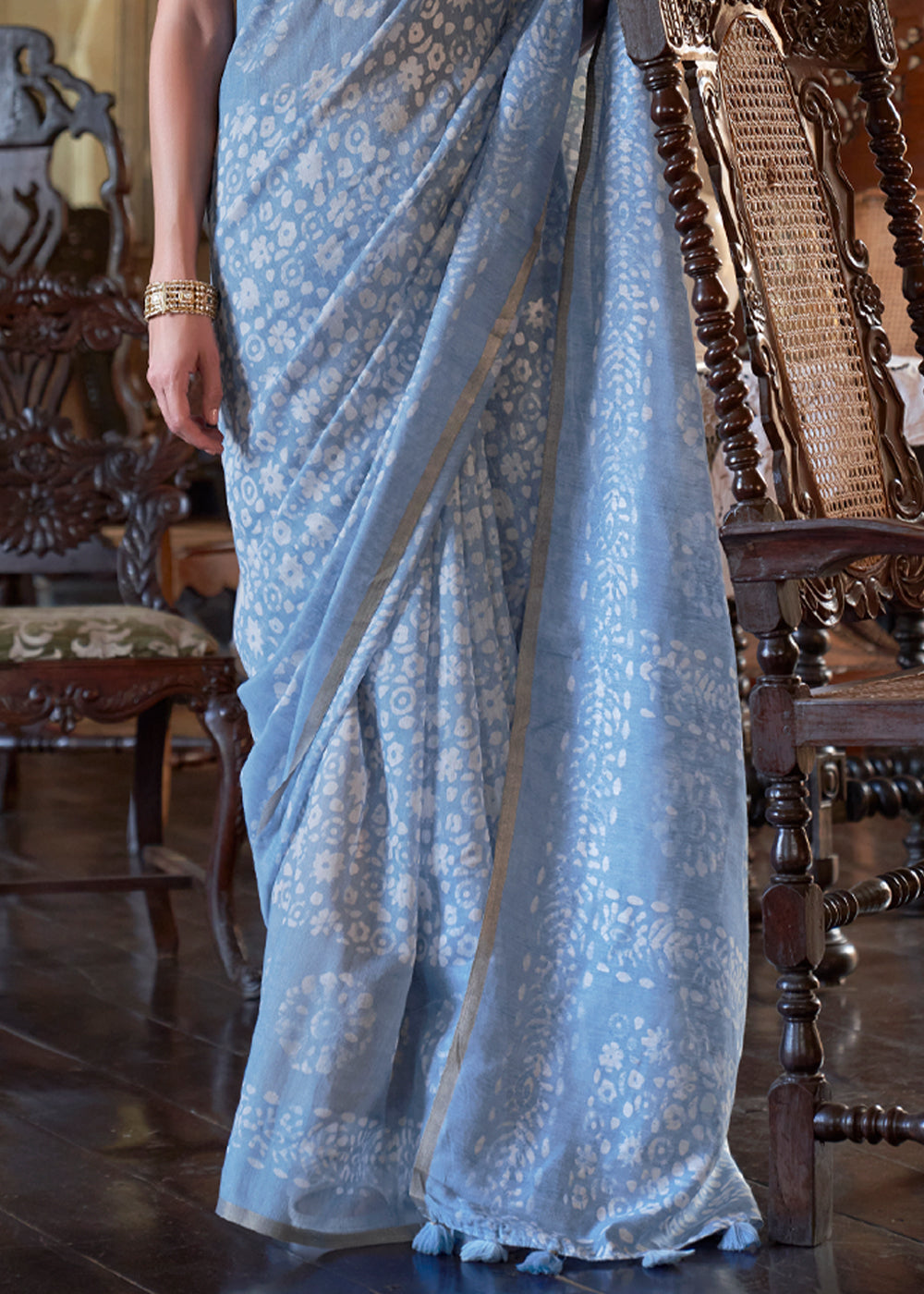 Pigeon Post Blue Light Weight Linen Saree