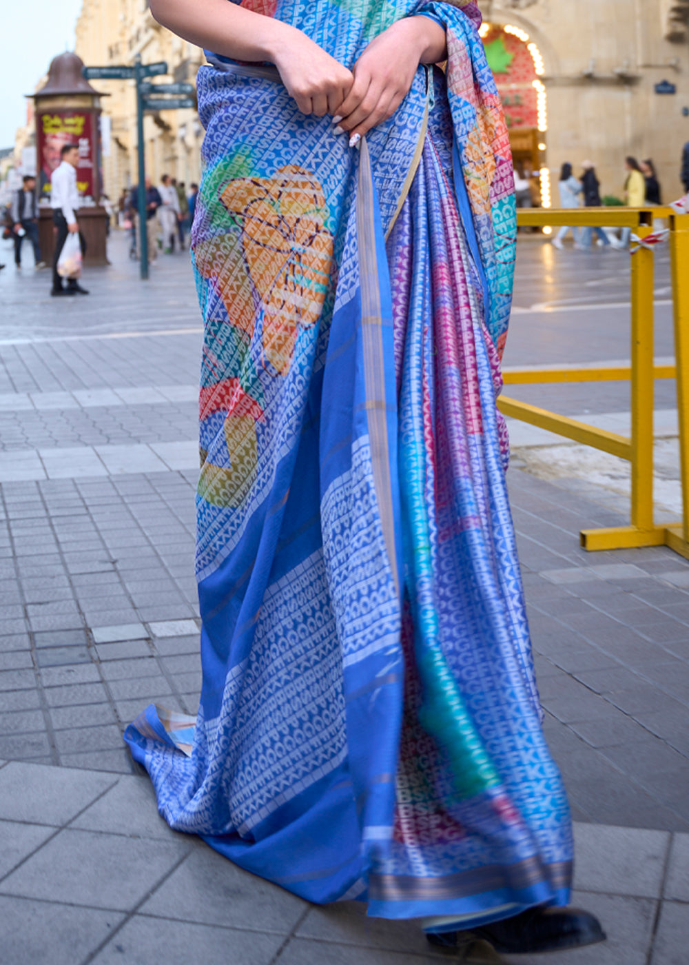 Lapis Lazuli Blue Printed Handloom Weaving Saree