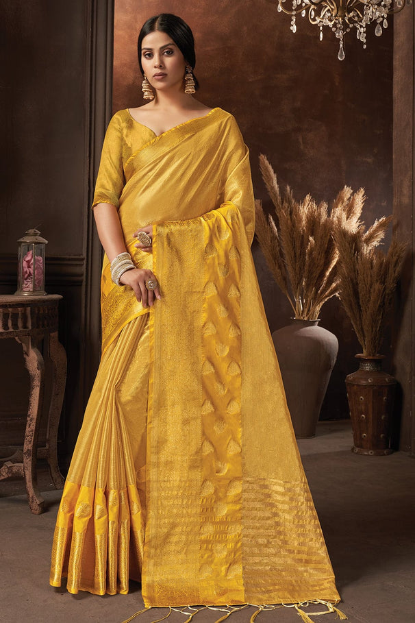 Grand Yellow Organza Saree