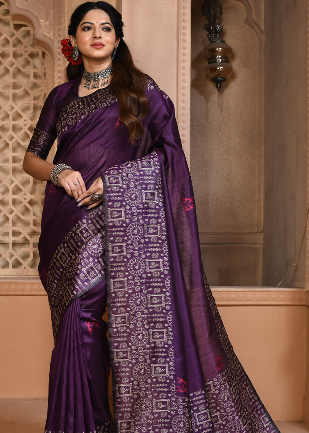 Falcon Purple Woven Handloom Cotton Saree