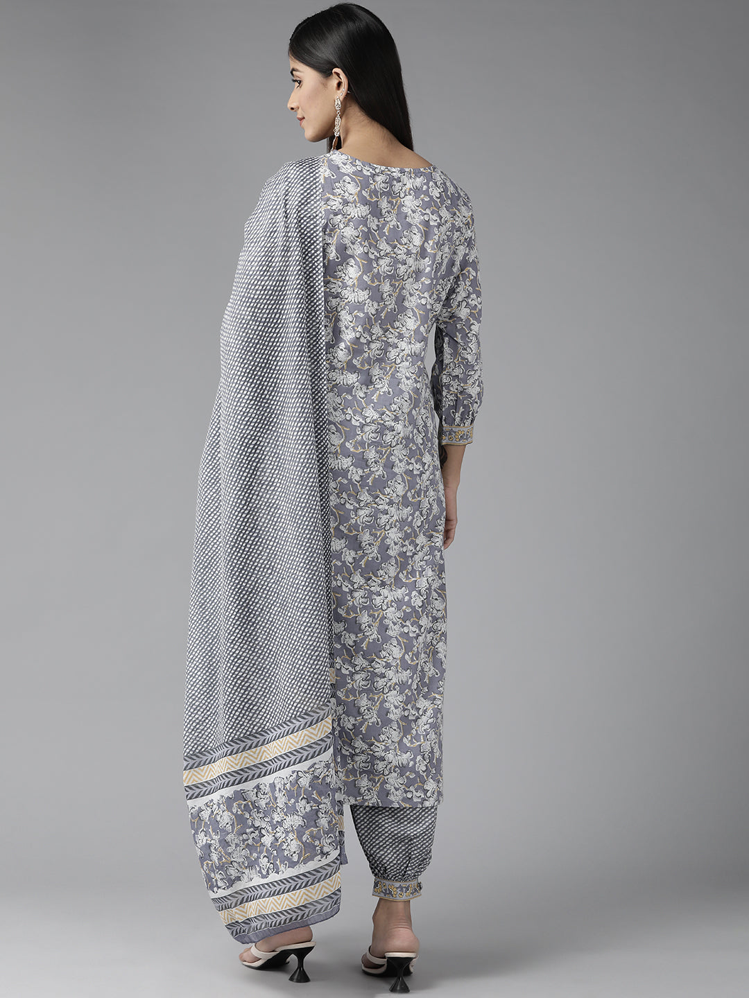 Bombay Grey Pure Cotton Embroidery Suit Set