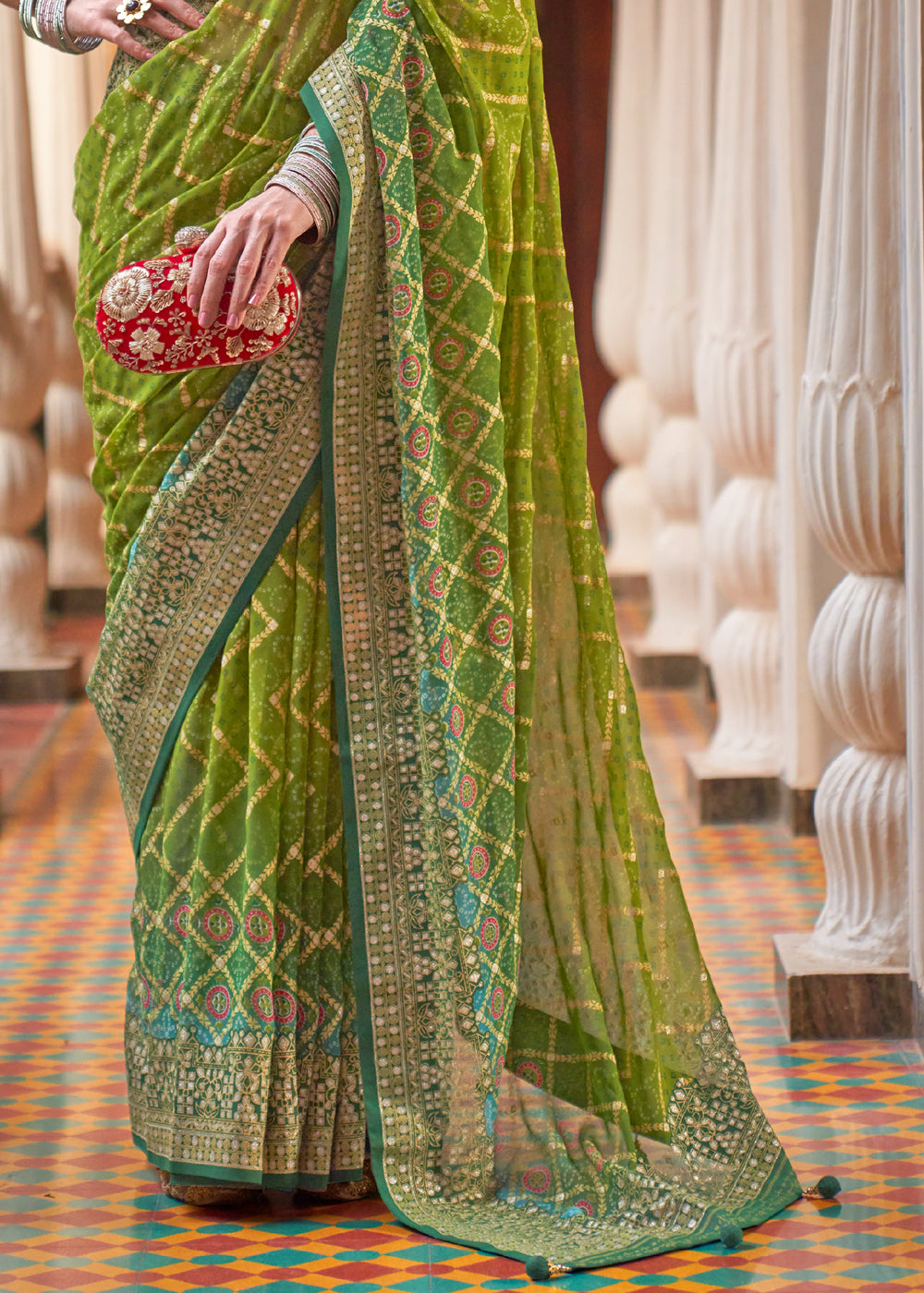 Trendy Green Lehariya Georgette Silk Saree