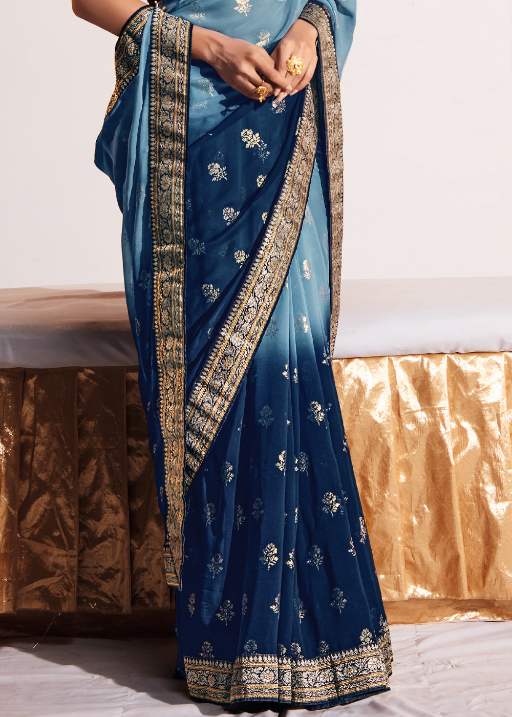 Gothic Blue Woven Georgette Silk Saree