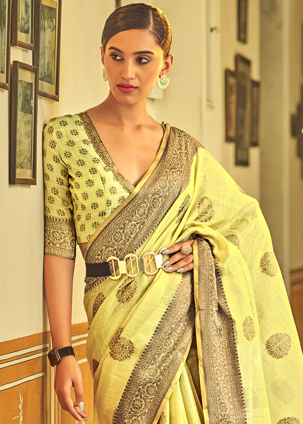 Sweet Corn Yellow Linen Silk Saree