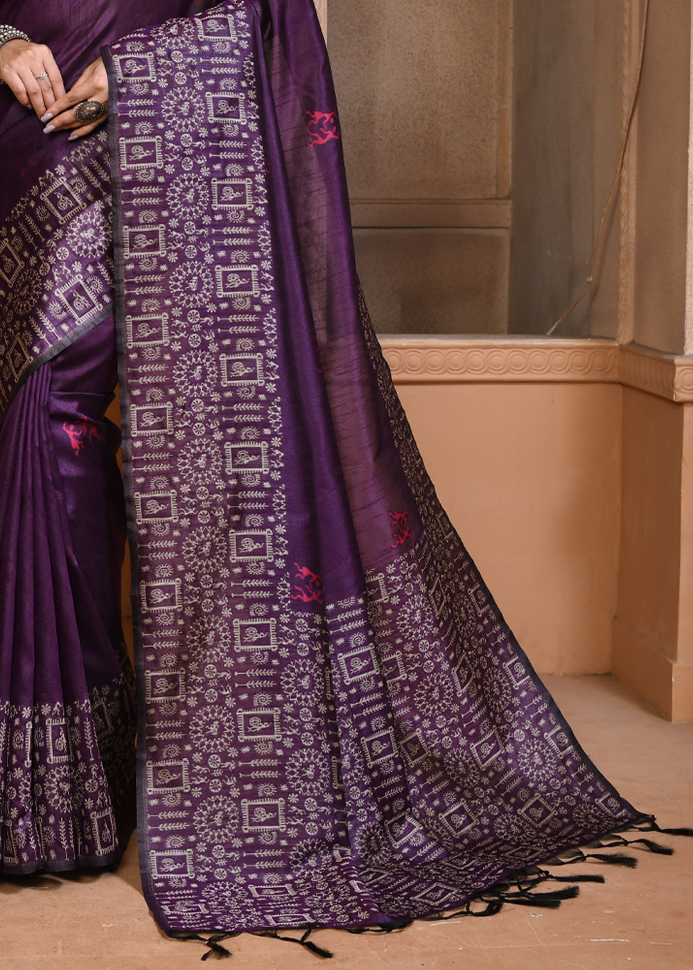 Falcon Purple Woven Handloom Cotton Saree