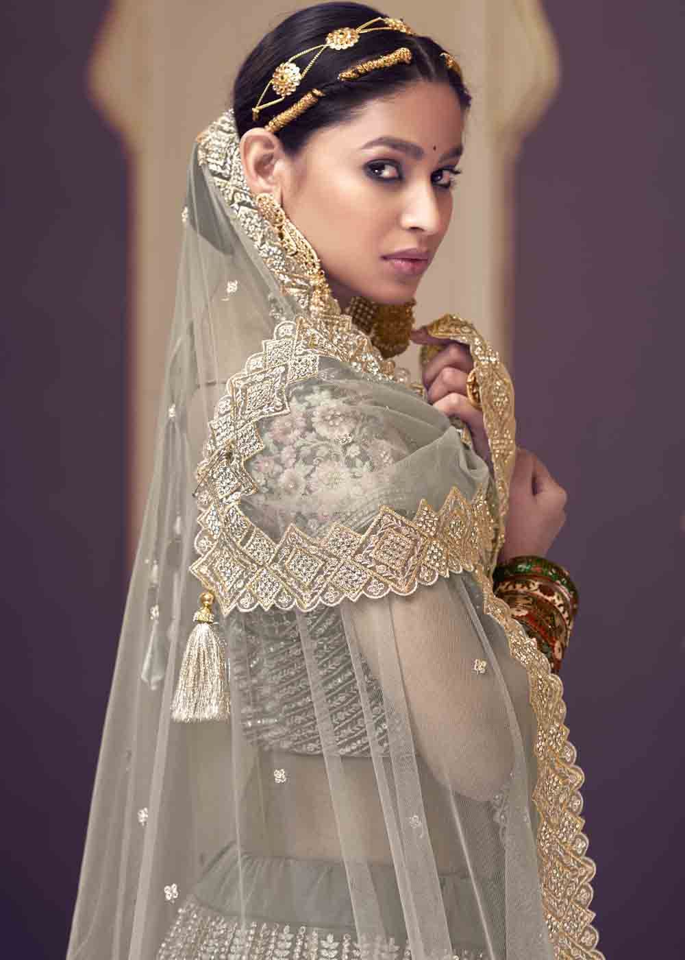 Sandstone Grey Net Lehenga Choli