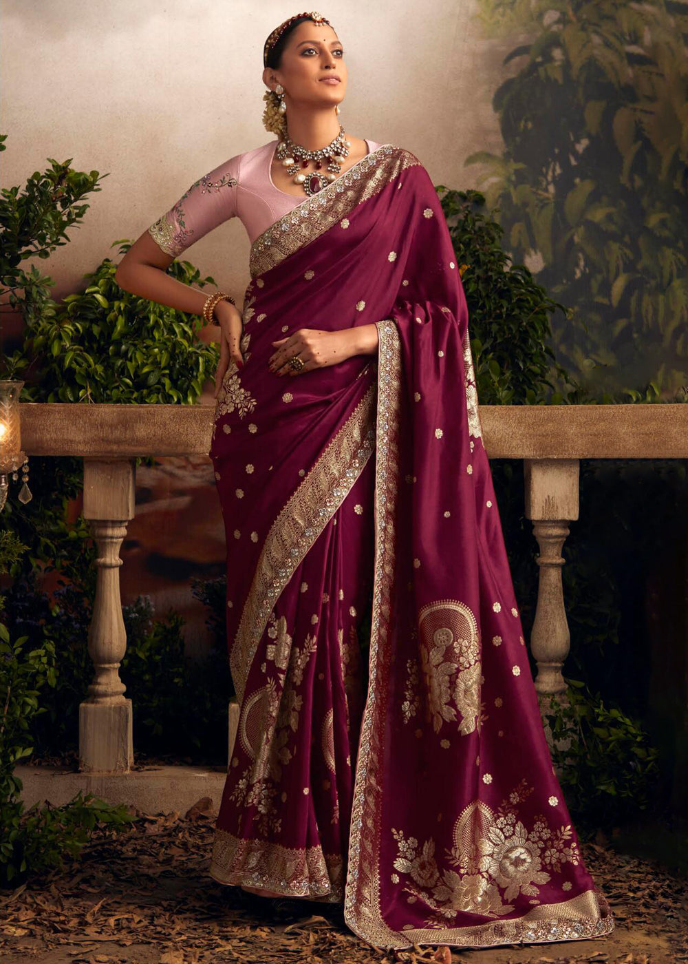 Persian Plum Purple Woven Banarasi Designer Silk Saree