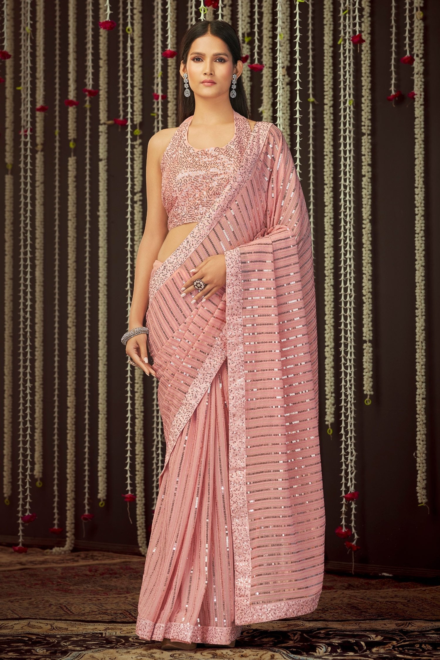 Cashmere Pink Georgette Partyewar Saree