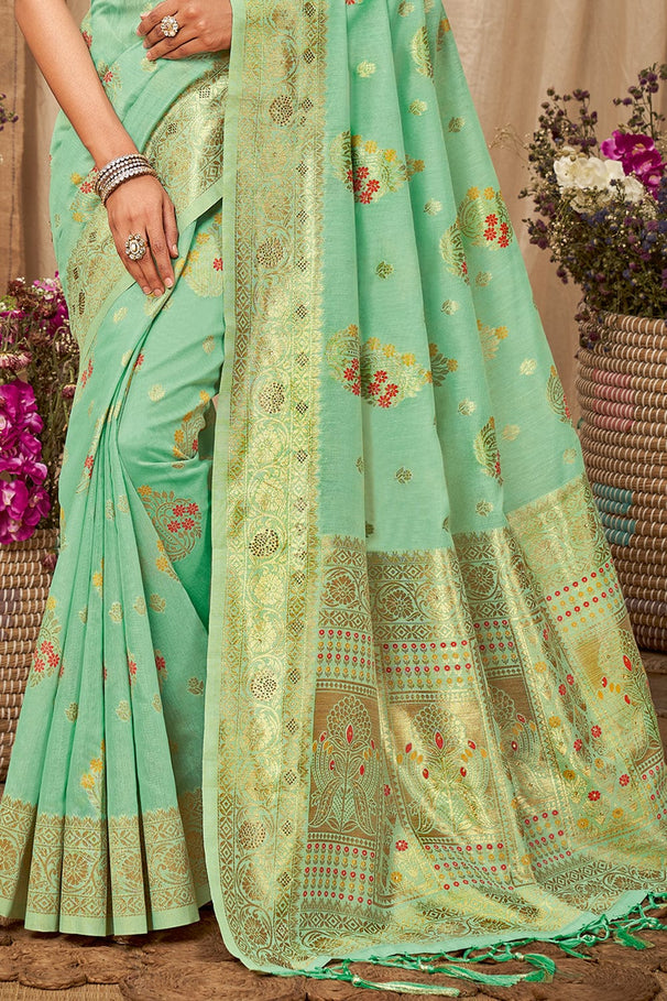 De York Green Cotton Saree