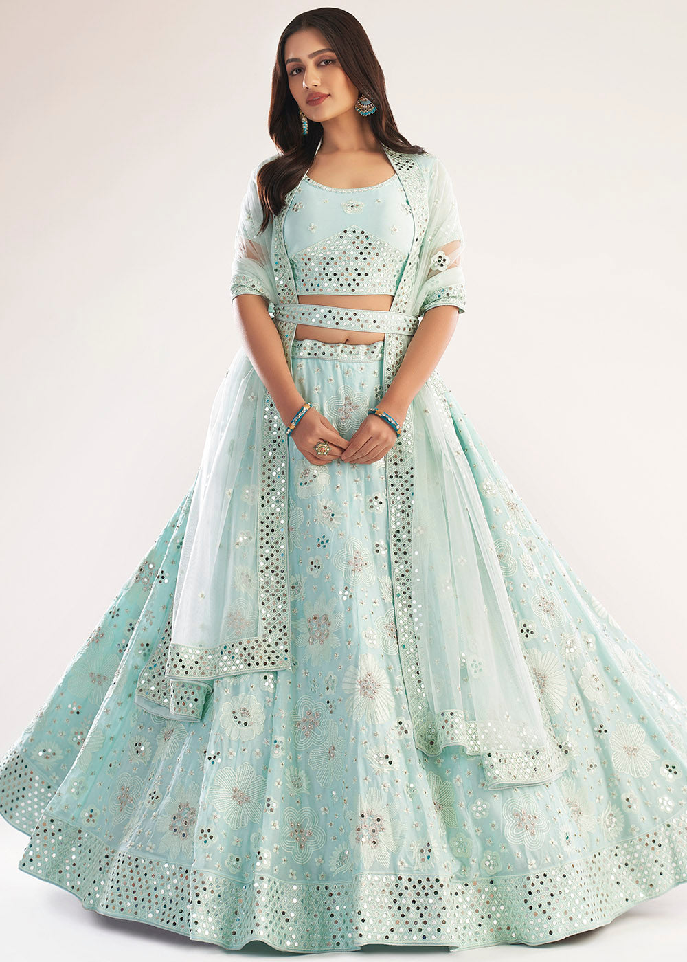 Moon Mist Blue Net Designer Lehenga Choli