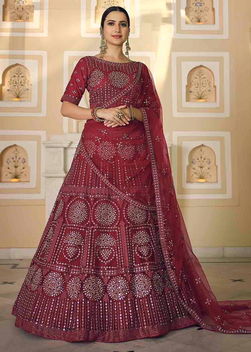 Nutmeg Red Soft Net Lehenga Choli