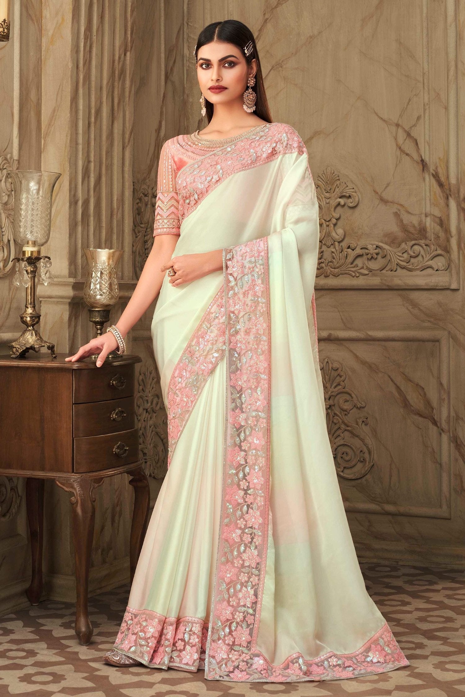 Bridal Heath White Designer Silk Saree