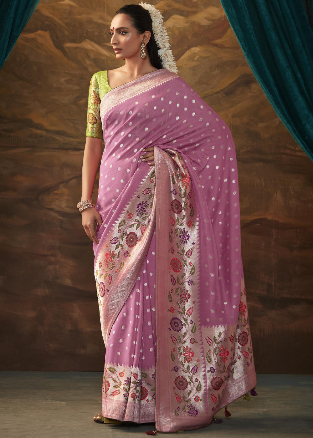 Pink Pearl Woven Paithani Banarasi Soft Silk Saree