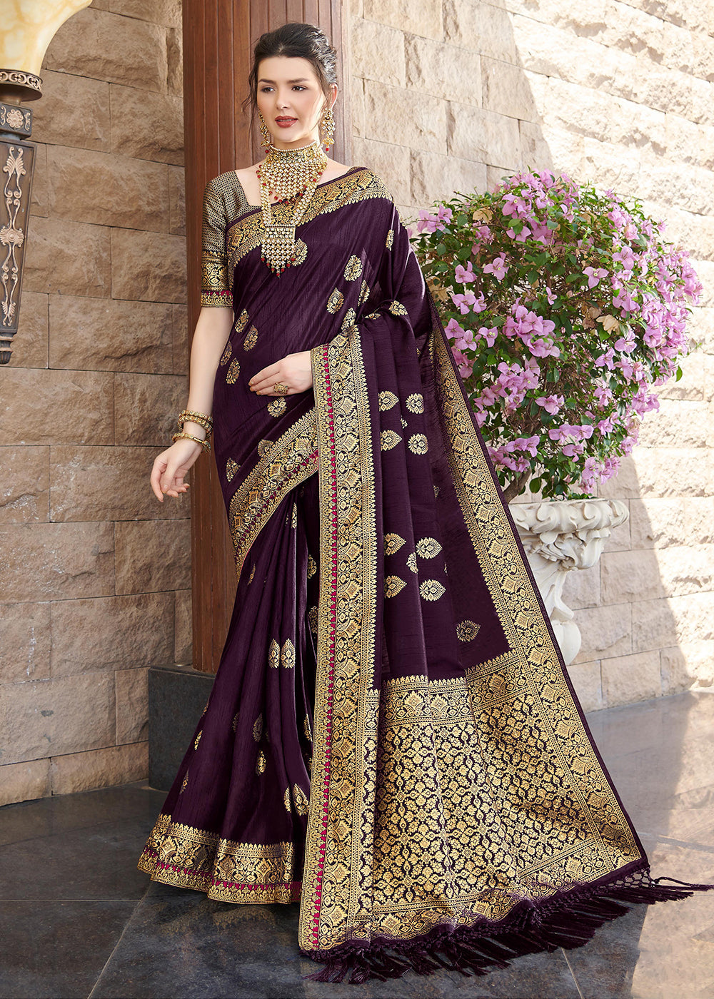 Tamarind  Purple Zari Woven Banarasi Silk Saree