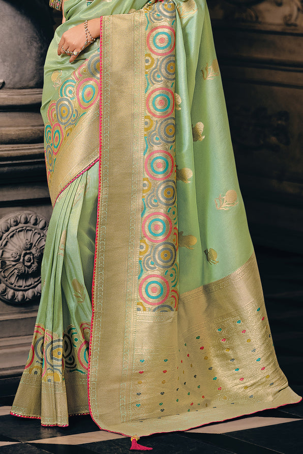 Coriander Green Handloom Woven Banarasi Saree