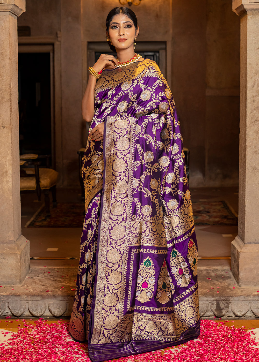 Seance Purple Hand Woven Katan Pure Silk Saree