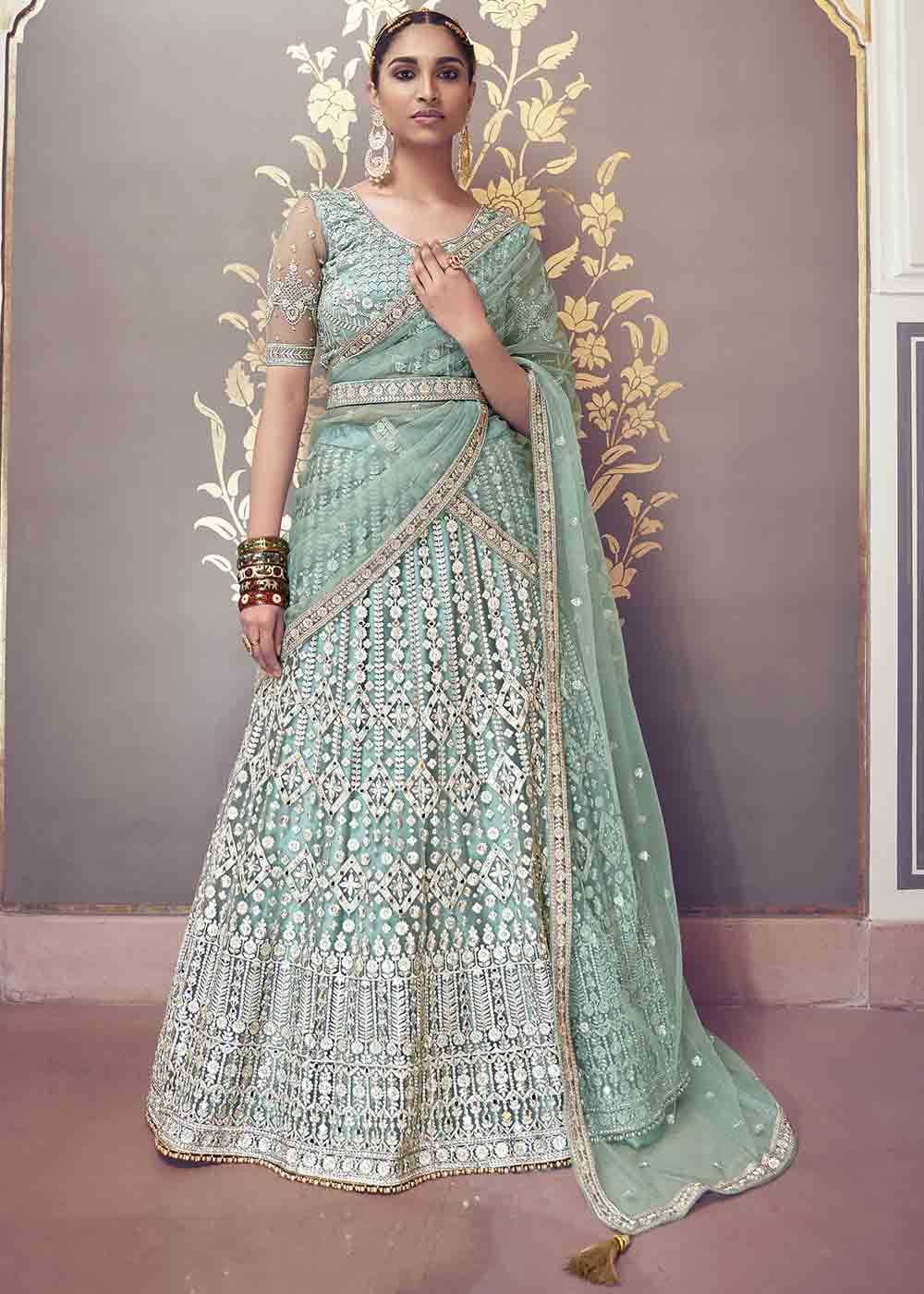 Summer Green Net Lehenga Choli