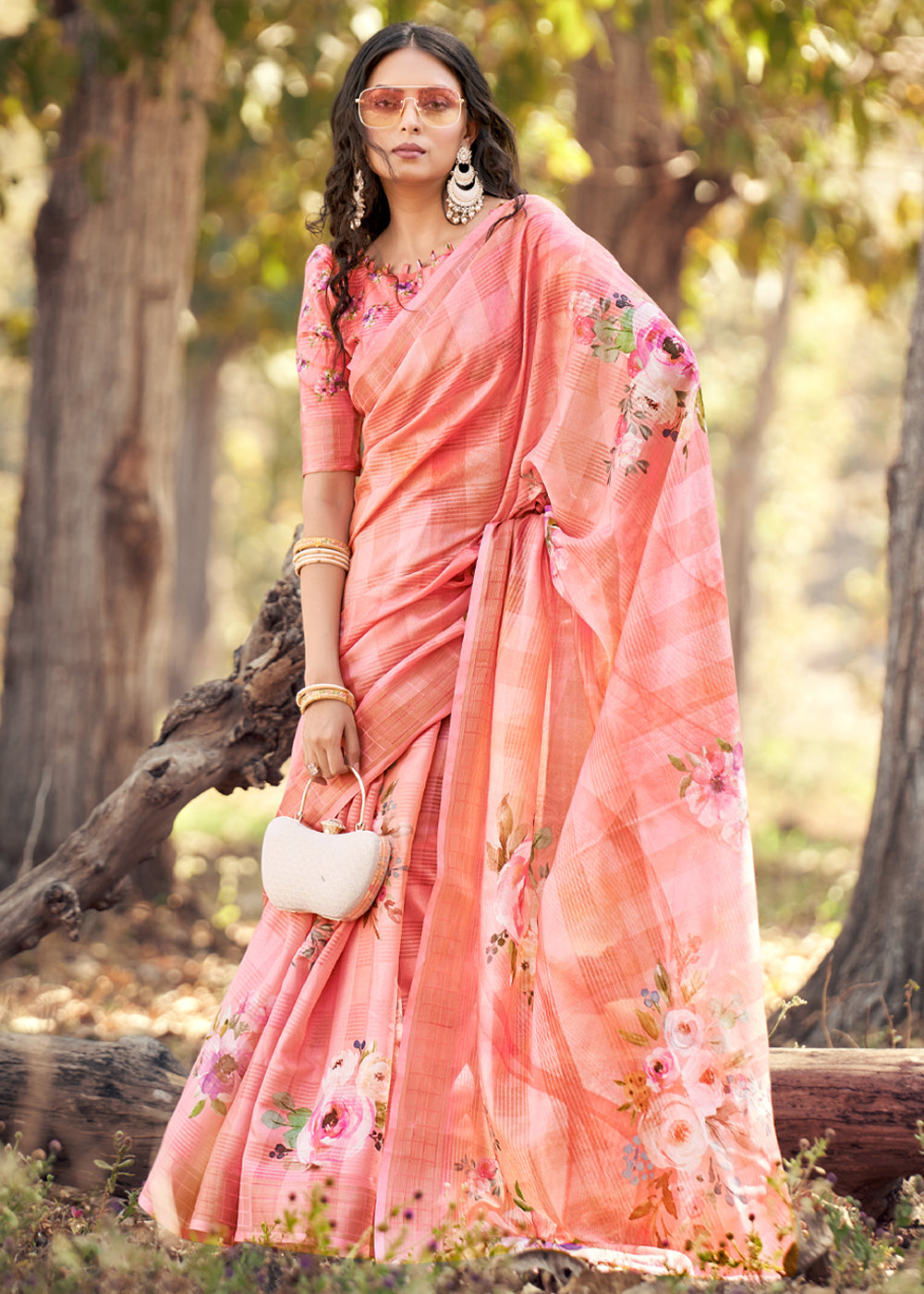 Froly Pink Floral Printed Cotton Silk Saree