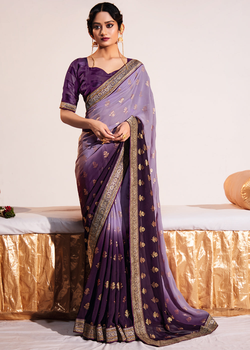 Lilac Luster Purple Woven Georgette Silk Saree