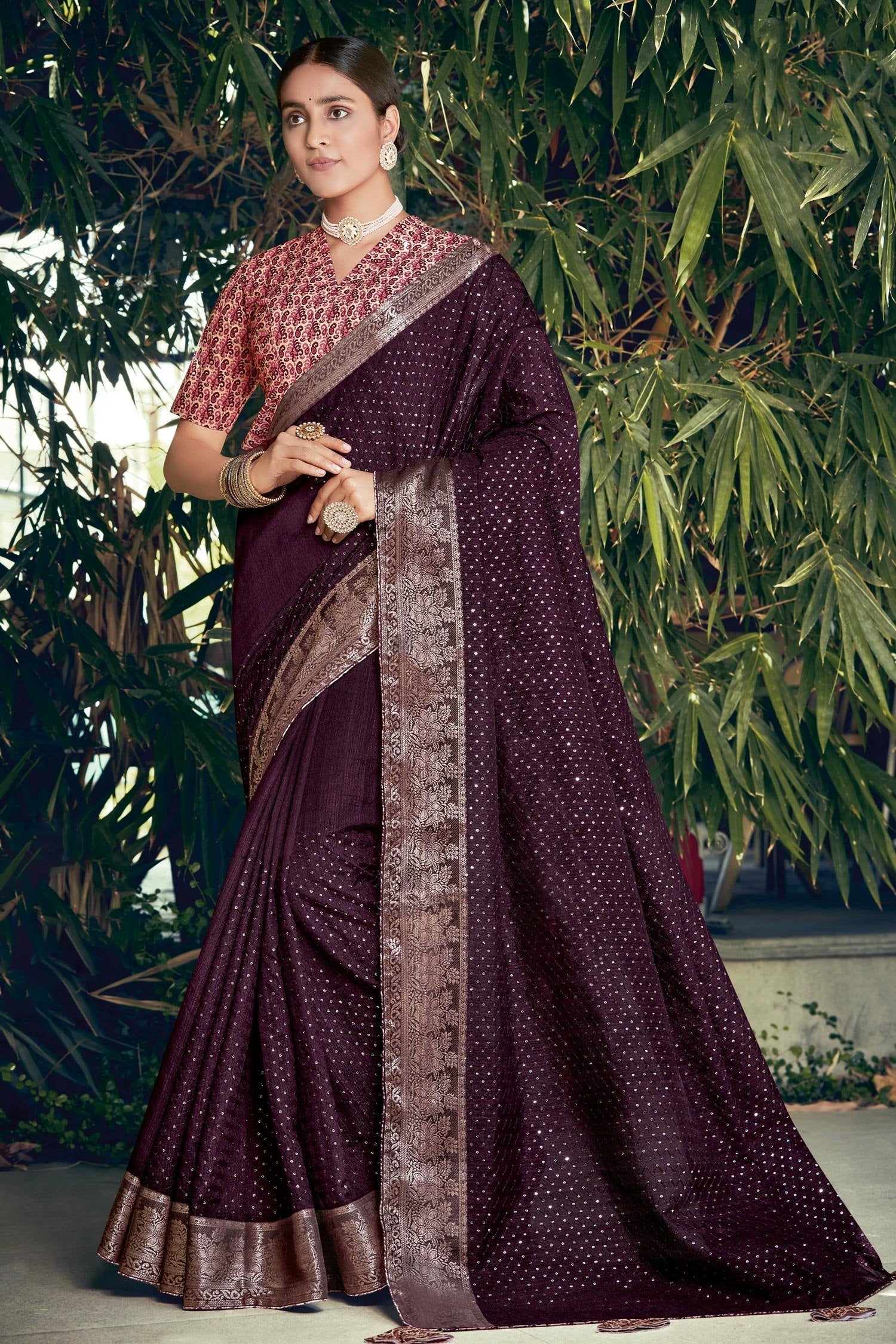 Livid Purple Embroidered Cotton Saree