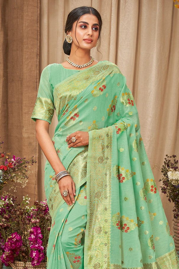 De York Green Cotton Saree