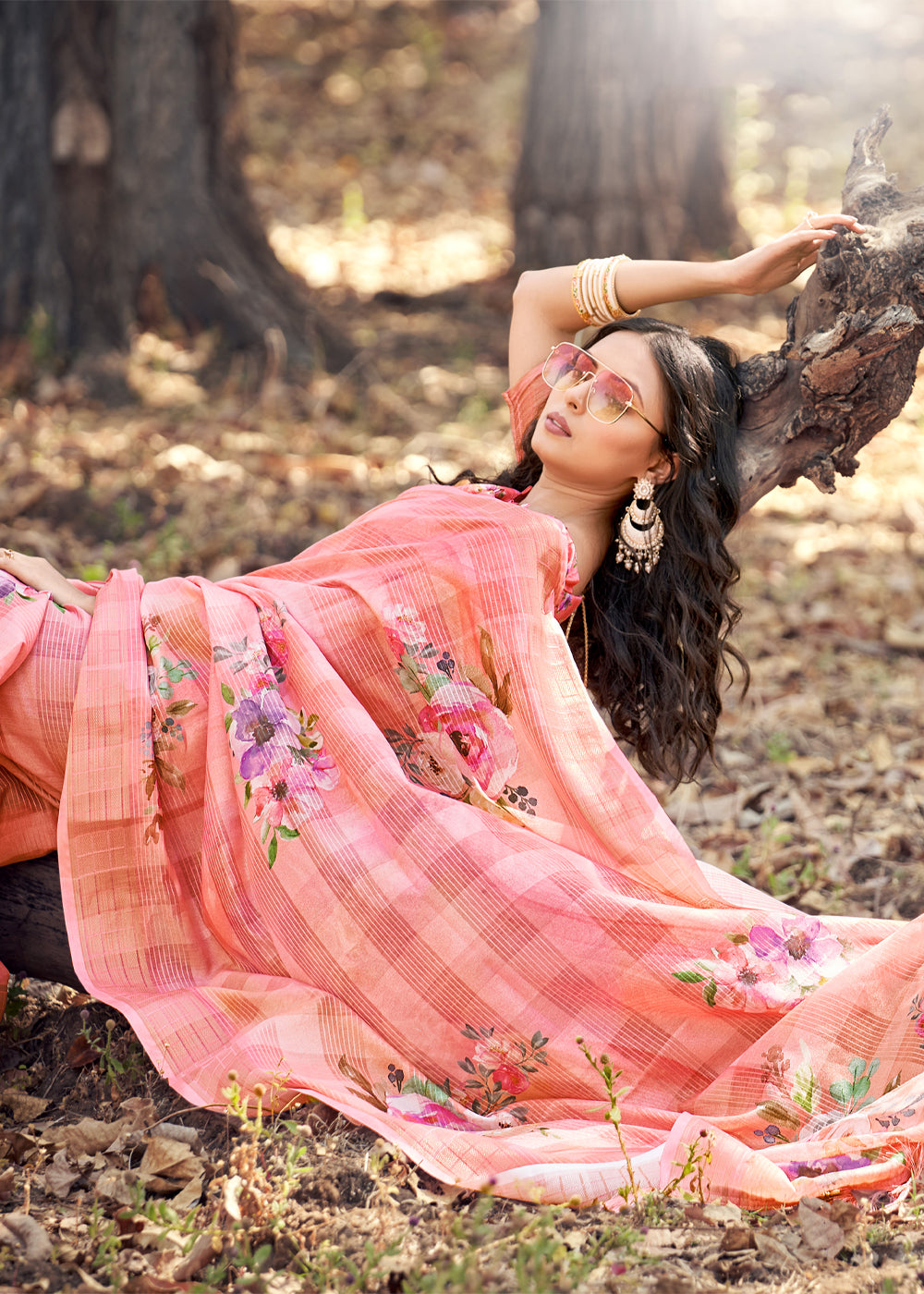 Froly Pink Floral Printed Cotton Silk Saree